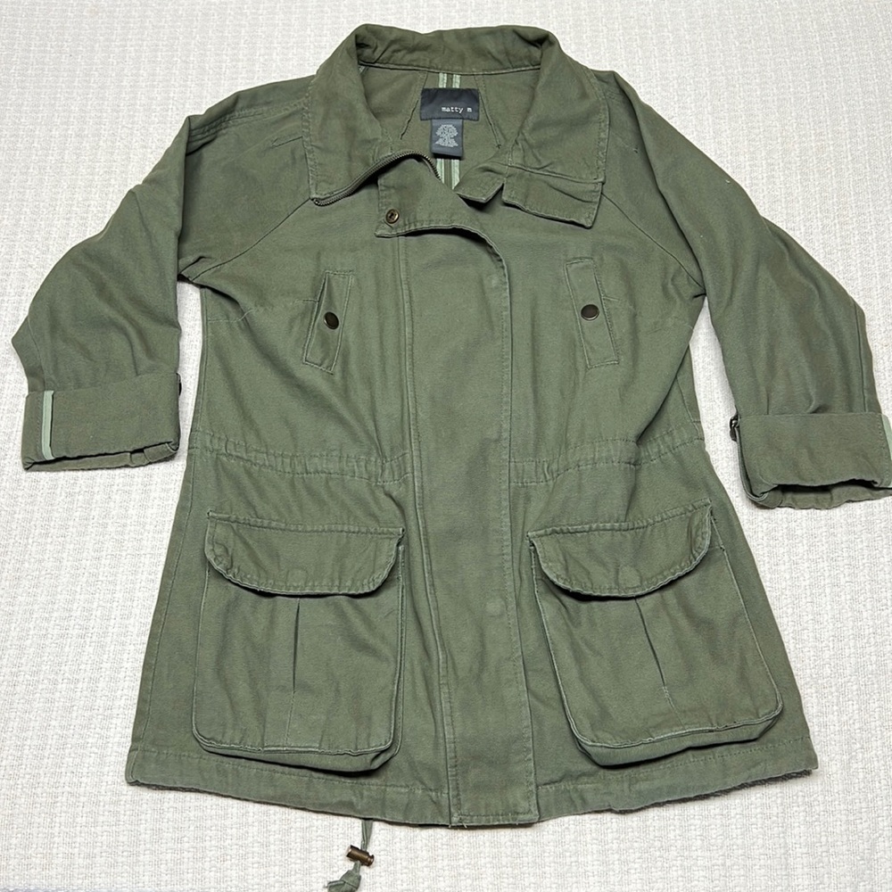 Matty M Linen-Blend Olive Green Utilitarian Jacket - Picture 3 of 8